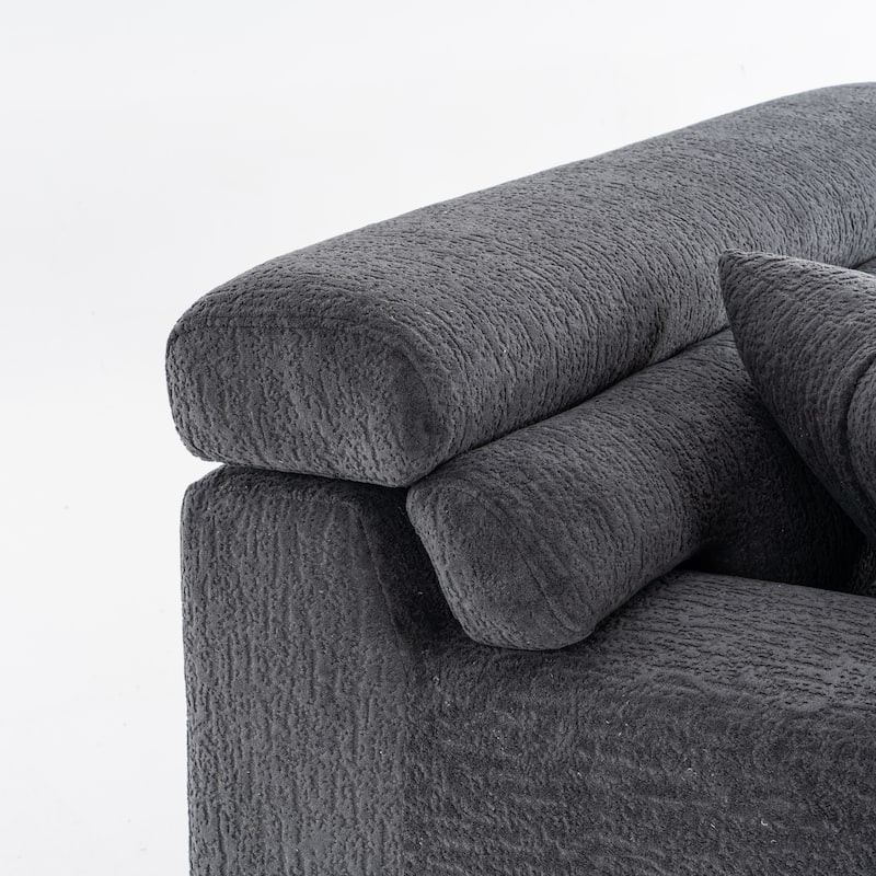 Chenille Fabric 4 Seater Sectional Sofa, Full Sponge Compression Sofa, Upholstered Sofa with Armrests & 2 Pillows