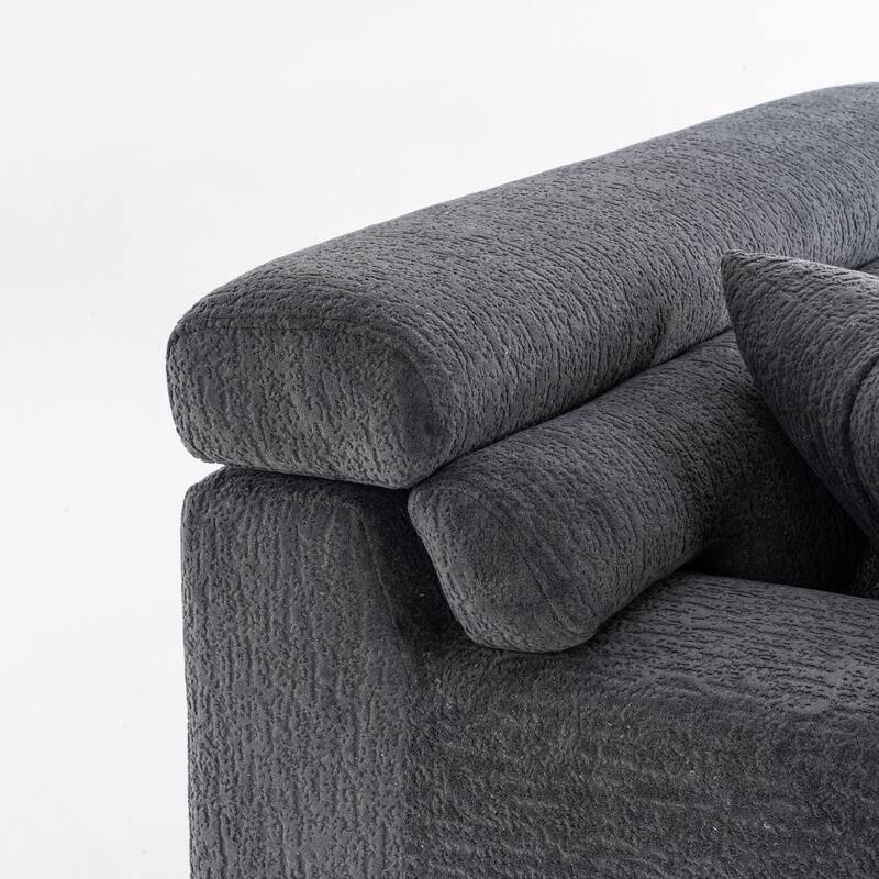 GDFStudio - Wood Grain Chenille 4-Seater 103.6" Compression Sofa