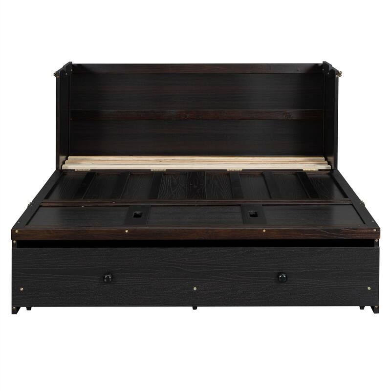 Full/Queen Size Murphy Bed Wall Bed with a Large Storage Drawer and USB Port, Solid Wood Murphy Cabinet Bed, Space Saving Design