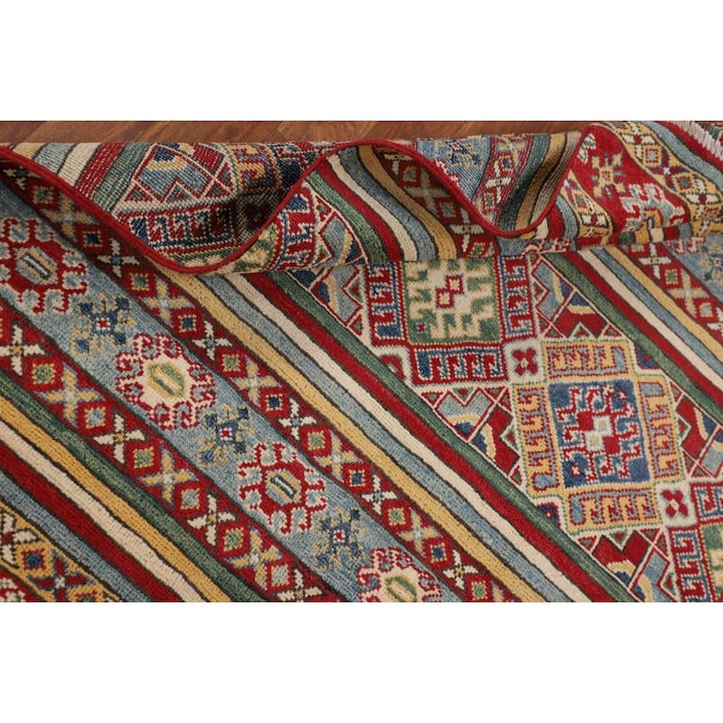 Geometric Kazak Accent Rug Handmade Multi-Color Wool Carpet - 3'4" x 5'0"