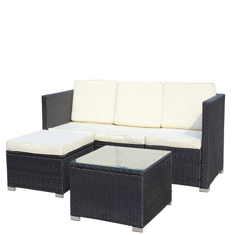 5-Piece Outdoor Rattan Sectional Sofa Set with Coffee Table & Cushions