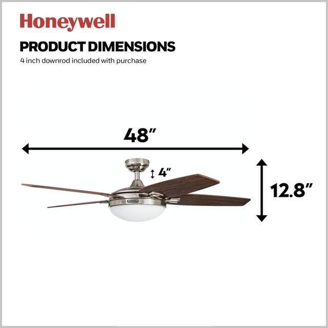 48" Honeywell Carmel Brushed Nickel Ceiling Fan with Integrated Light and Remote