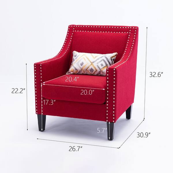 dimension image slide 5 of 6, Linen Accent Armchair Living Room With Nailheads And Solid Wood Legs
