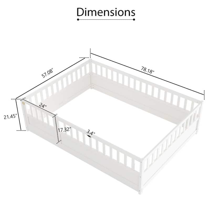 Full Size Floor Bed, Integral Construction with Super High Security Barrier, Door, Children's Floor Bed Frame