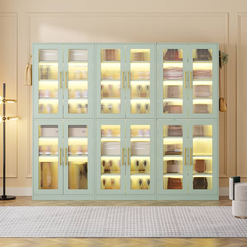 Modern Tall Entryway Shoe Storage Cabinet with Acrylic Doors and LED Light - 8-Tier
