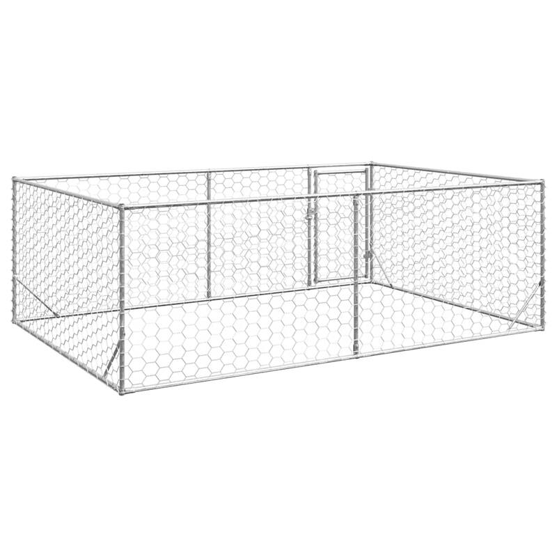 vidaXL Outdoor Dog Kennel Galvanized Galvanized Steel Large Durable