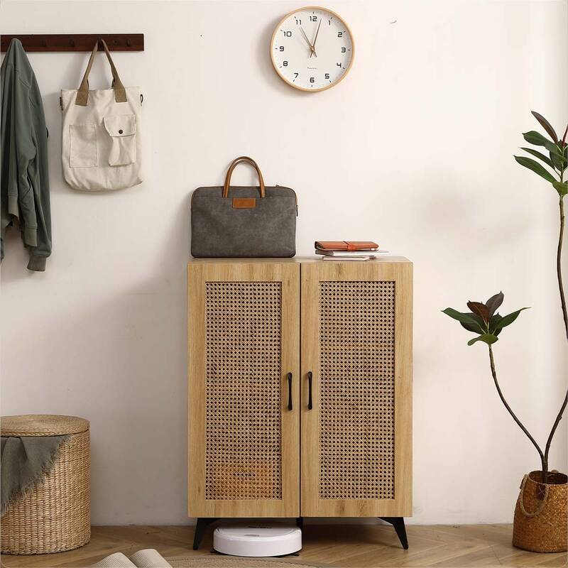 Natural Rattan Storage Cabinet Double-Door - Brown