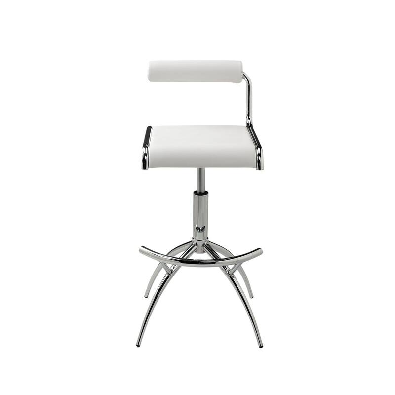 HomeRoots Set of Two White and Silver Metal and Faux Leather Low Back Adjustable Height Bar Chairs
