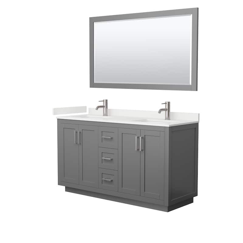 Miranda 60-inch Double Vanity, Quartz Top, 58-inch Mirror - Dark Gray, Nickel Trim, White Quartz Top