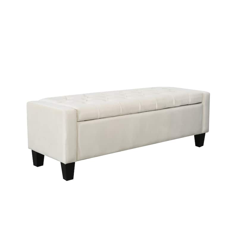 Porthos Home Warren Velvet Button Tufted Storage Bench - Beige