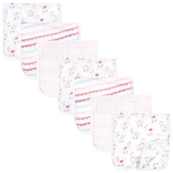 slide 1 of 1, Hudson Baby Infant Girl Muslin Burp Cloth 7pk, Llama, One Size - Llama - One Size One Size - Llama