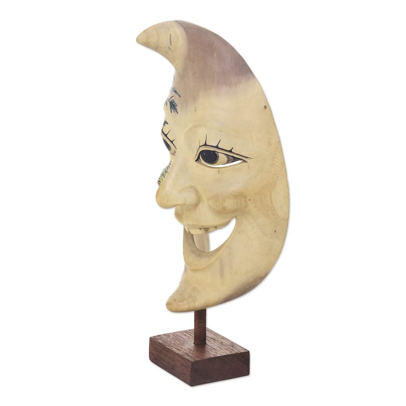 Novica Handmade Smiling Moon Man Wood Mask