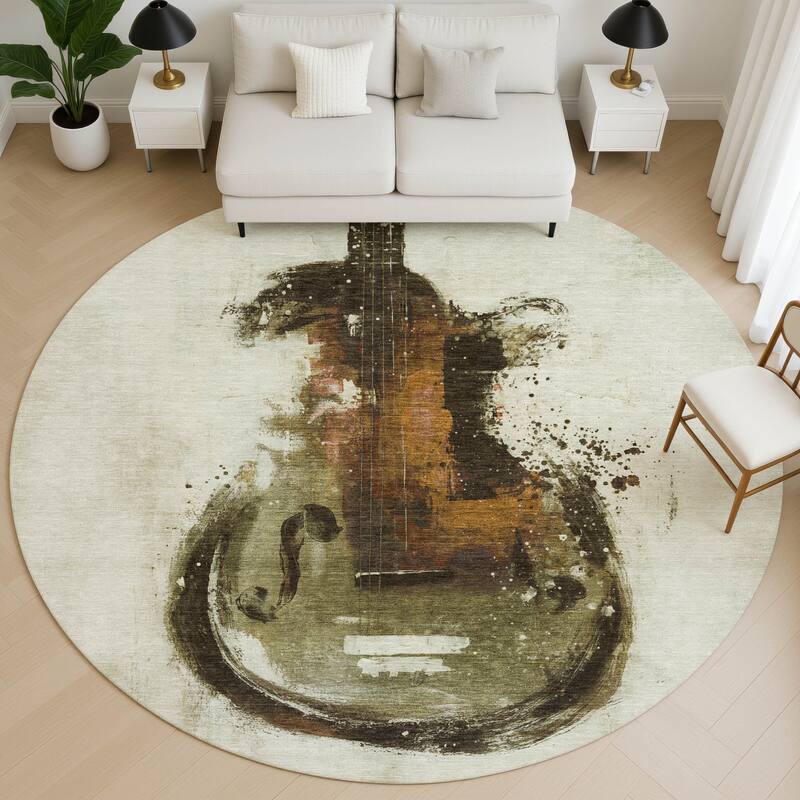 Premium Washable Super Soft Modern Guitar Mayfield Rug - Brown - 8' x 8'