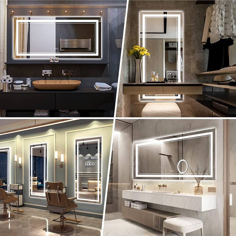 KIOTEE Frameless Front lit LED Lighted Anti-Fog Tempered Glass Bathroom Vanity Mirror with ETL and 3-Year Warranty