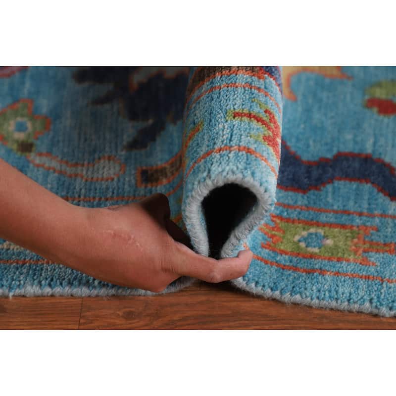 Blue Oushak Area Rug Handmade Wool Carpet - 8'0" x 10'1"