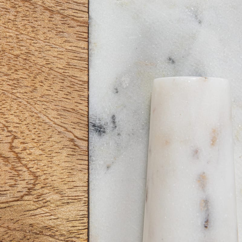 Mango Wood and Marble Cheese and Cutting Board with Pestle - 12.0"L x 9.0"W x 0.8"H