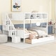 preview thumbnail 23 of 30, Twin over Full Wood Bunk Bed with Shelfs, Storage Staircase and Drawers White