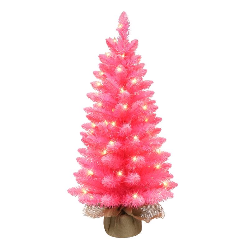 Puleo International 3 ft. Pre-lit Fashion Pink Artificial Christmas Tree