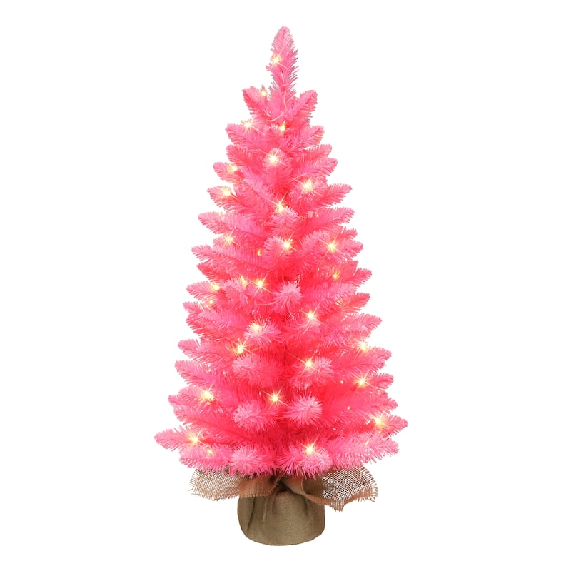 Puleo International 3 ft. Pre-lit Fashion Pink Artificial Christmas Tree