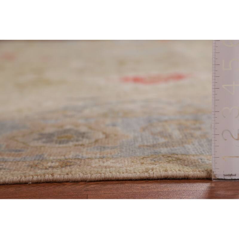 Hand Knotted Oriental 100% Wool Carpet Transitional All-Over Beige & Ivories Oushak Area Rug - 9' 10'' X 7' 9''