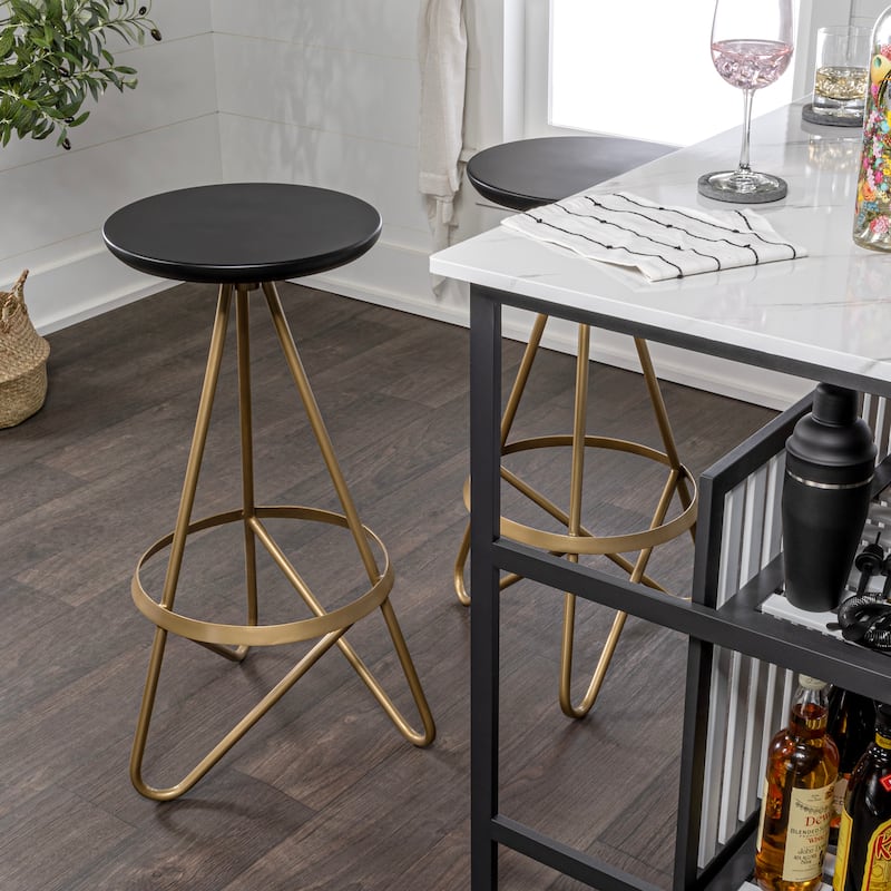 Hula 30" Modern Industrial Metal Backless Circular Bar Stool, by JONATHAN Y
