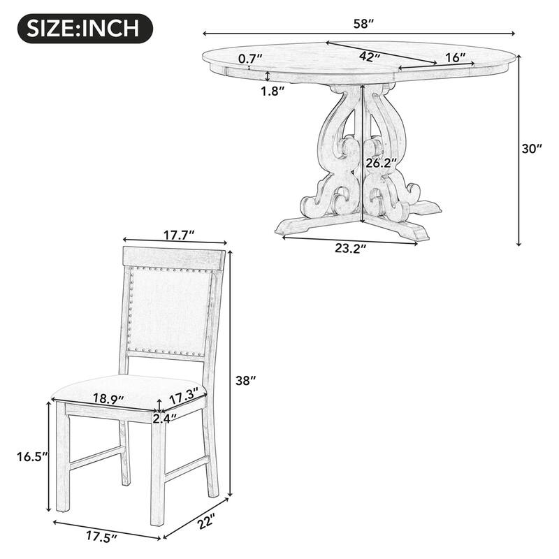 5-Piece Retro Dining Set, Extendable Table and 4 Upholstered Chairs