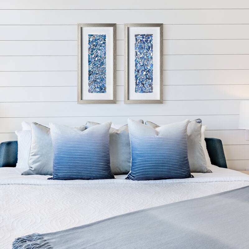 American Art Decor Blue Seashell Mosaic 3D Textured Wall Art, 2 Piece Set - Coastal Vertical Panels with Champagne Frame