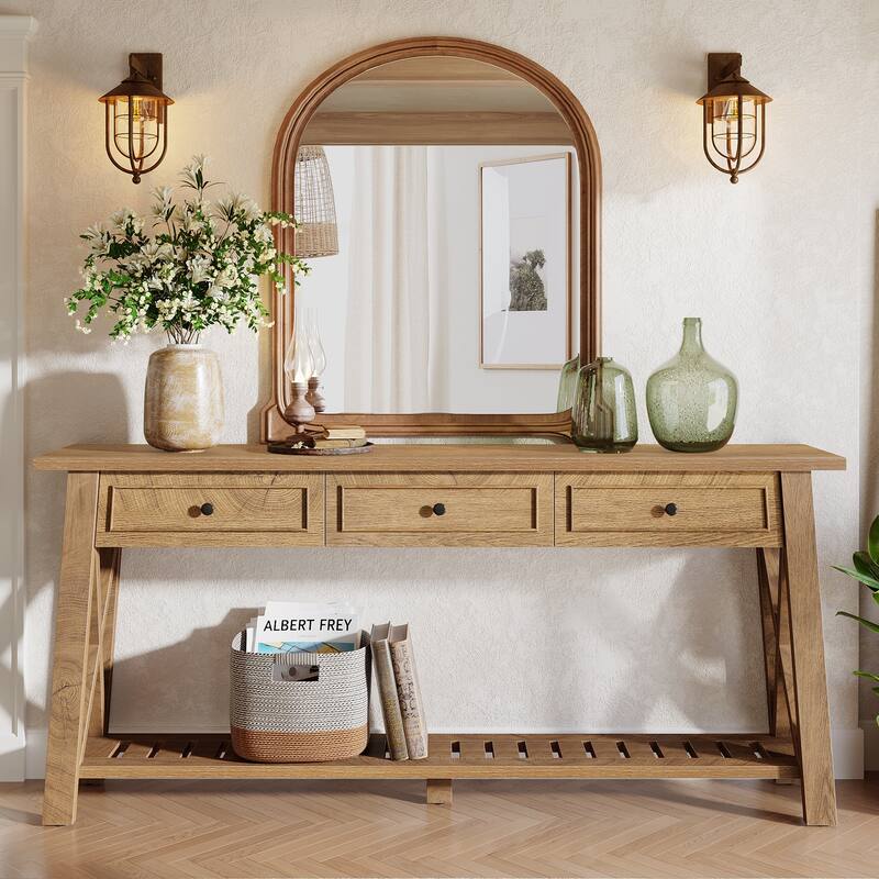 Long Sofa Table with 3 Storage Drawers