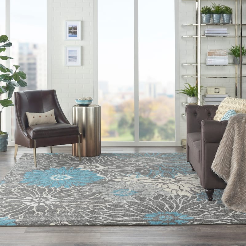 Nourison Passion Abstract Modern Floral Area Rug - 6' 7" x 9' 6" - Grey/Blue