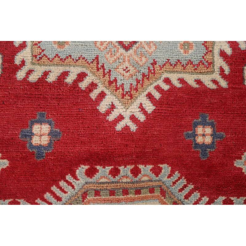 Hand Knotted Oriental 100% Wool Carpet Traditional Geometric Red Kazak Area Rug - 9' 10'' X 6' 7''