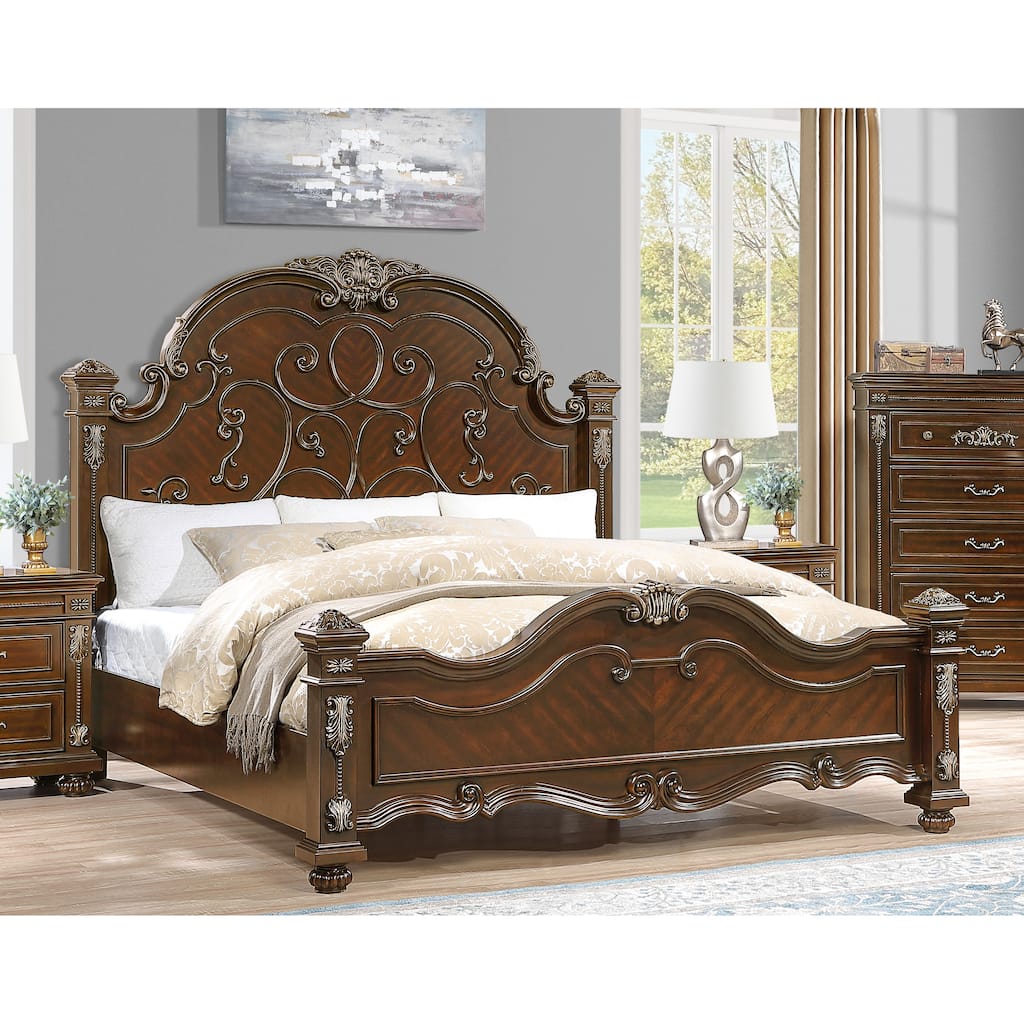 Isabella Warm Cherry Brown Wood Bed