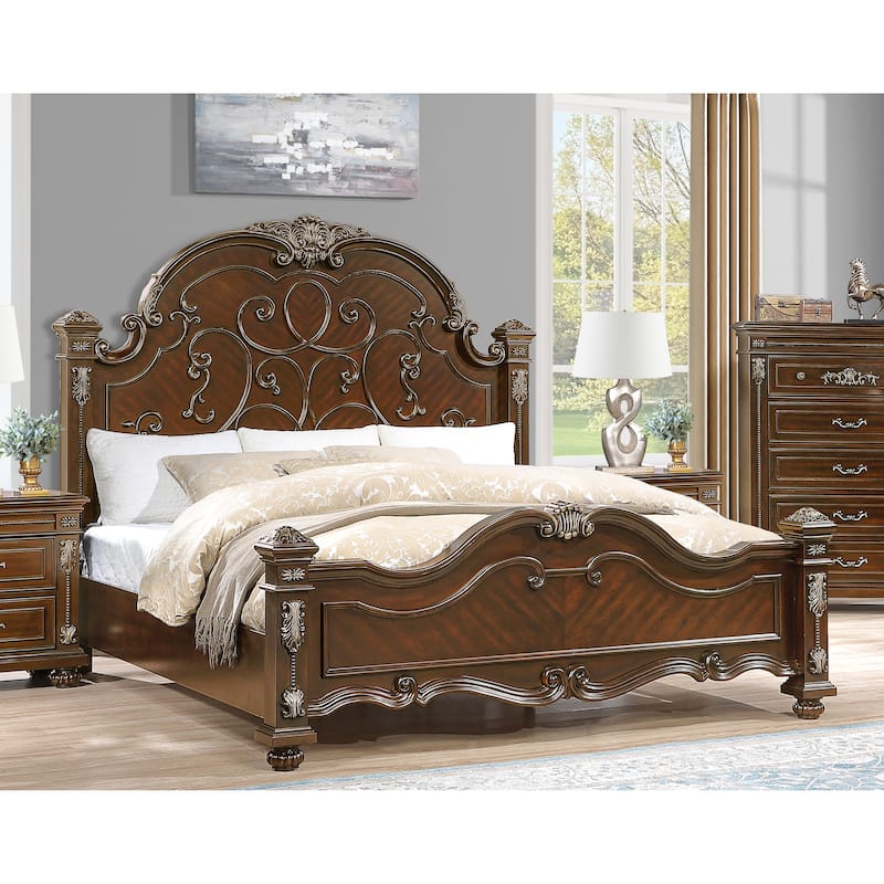 Isabella Warm Cherry Brown Wood Bed