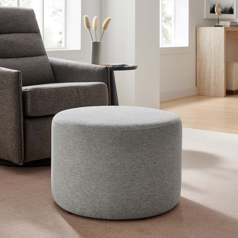 Callum 16"/23"/29"/38" Round Woven Heathered Fabric Upholstered Ottoman - 23"W x 23"L x 16"H - Heathered Weave Light Gray