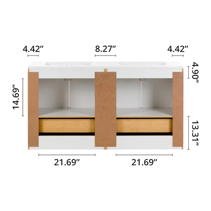 Spring Mill Cabinets Emlyn 60.5" Double Bathroom Vanity With Drawers and White Sink Top
