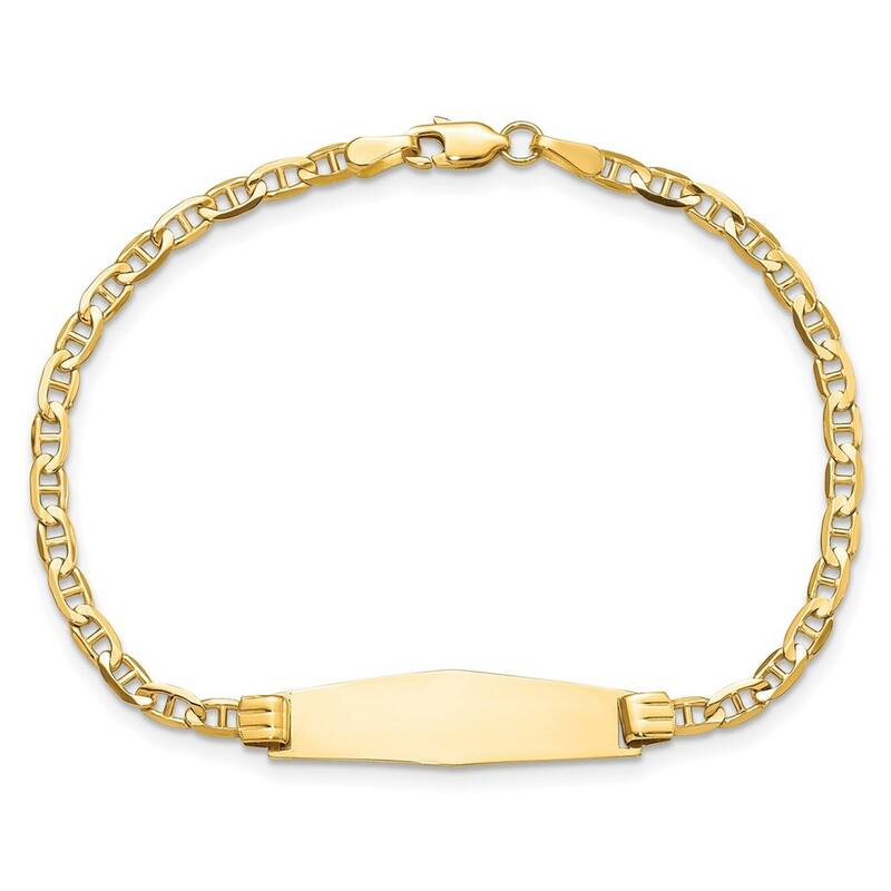 Curata 7.5mm 14k Engravable Nautical Ship Mariner Anchor Soft Diamond Shape ID Bracelet 7 Inch