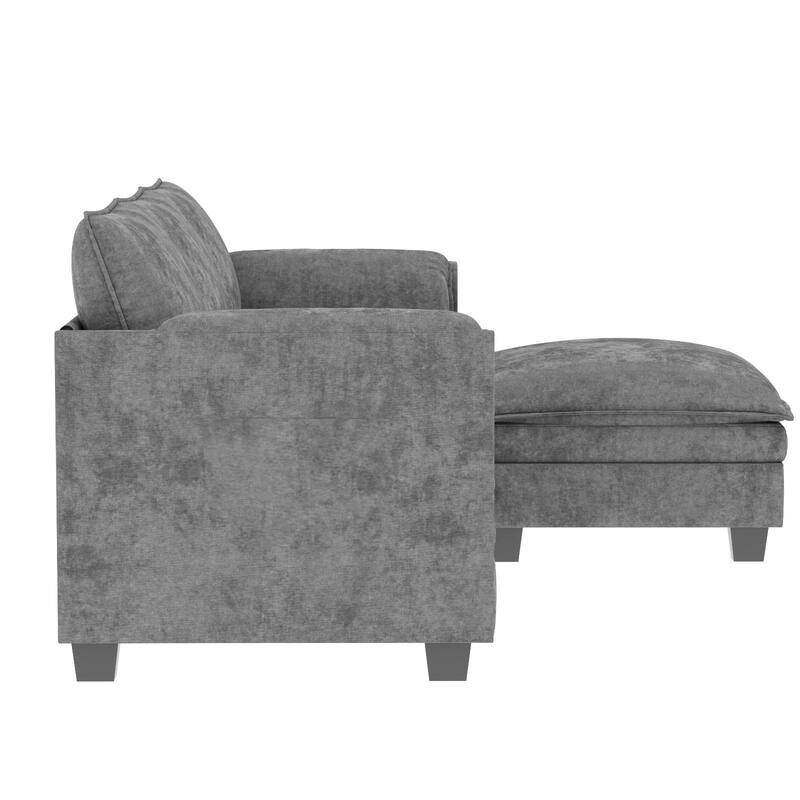L-Shaped Sectional Sofa with Movable Ottoman, Fabric Upholstered 3 Seater Sofa, Deep Seat Sofa with Side Pockets