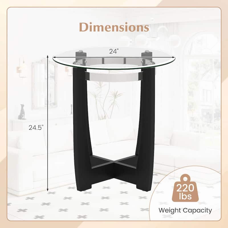 Costway 1/2 PCS 24" Round Side Table Glass End Table with Tempered - See Details