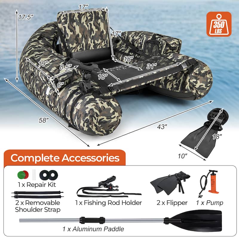 Gymax Inflatable Float Tube w/ Fish Ruler Rod Holder Storage Pockets