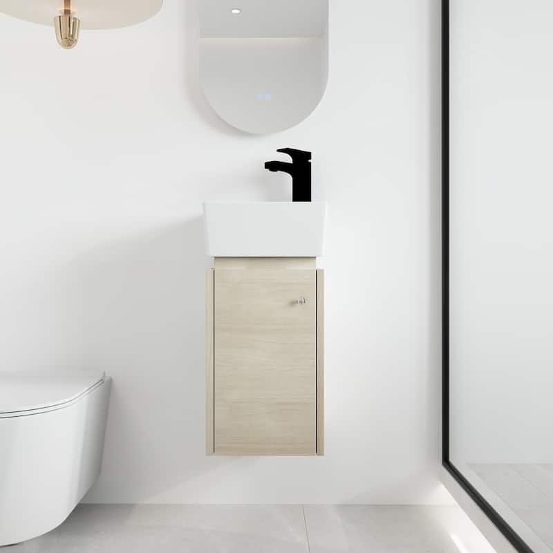 Malwee 12" Floating Bathroom Vanity, Mini Wall Mounted Bathroom Vanity with Ceramic Sink and Soft Close Door