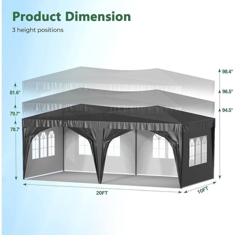 10 x 20 Pop Up Canopy Tent with 6 Sidewalls, Portable Party Canopy with 6 Weight Bag