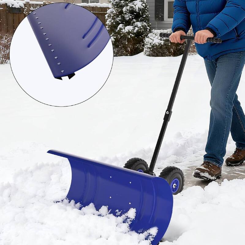 Heavy Duty Single Rod 36-Inch Steel Snow Shovel Plow for Driveways, Sidewalks, Yards - Blue
