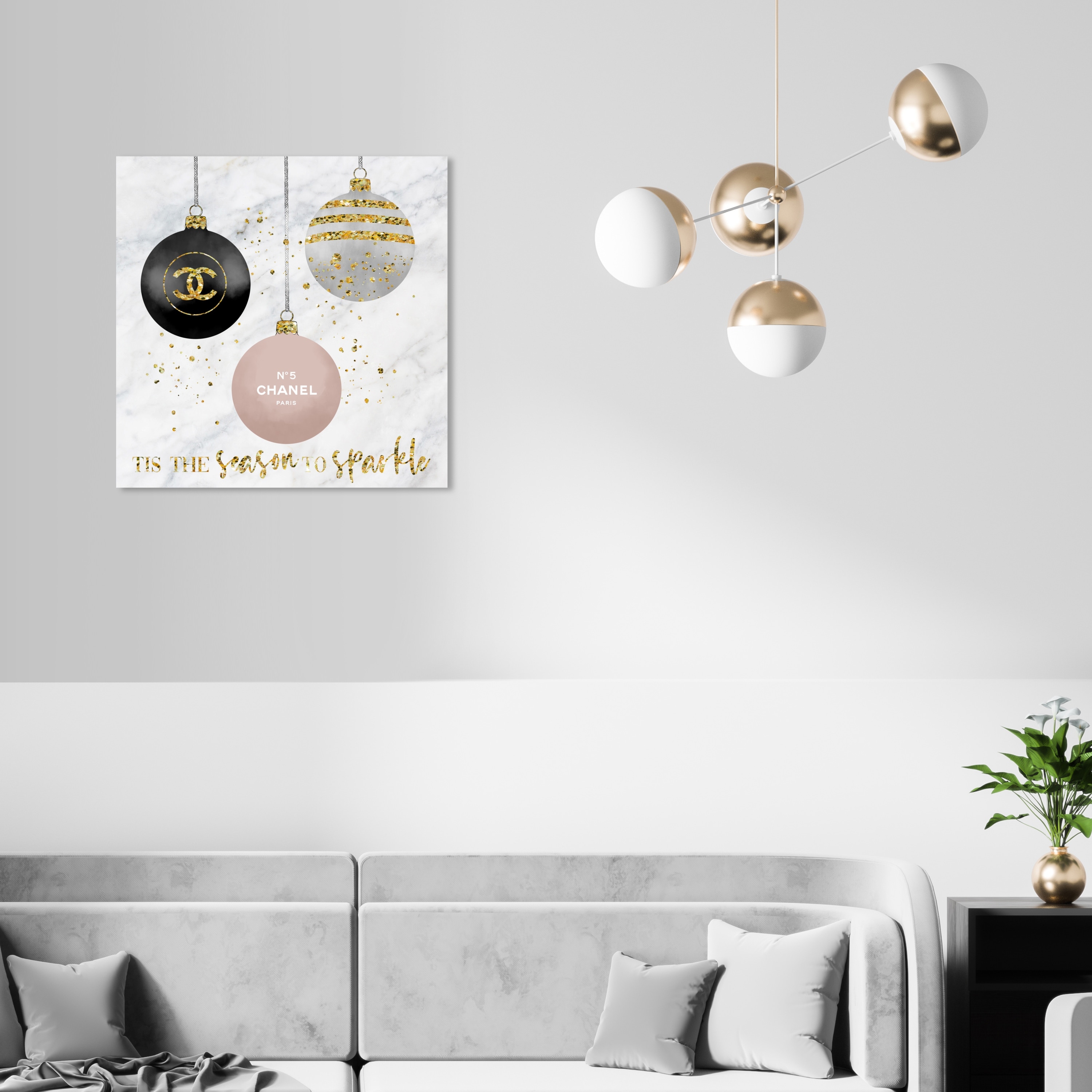 Oliver Gal Louis Vuitton LV Monogram Canvas Fashion Wall Art 16”x16” gold  foil