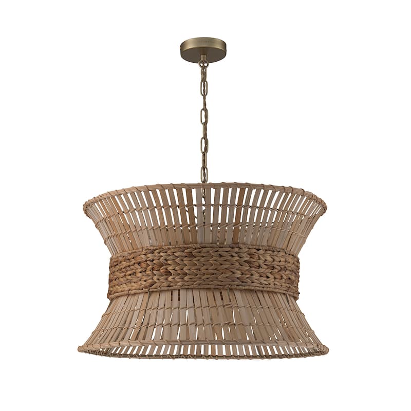 Umber 4-Light Modern Natural Rattan Pendant Ceiling Fixture Coastal Nautical Chandelier