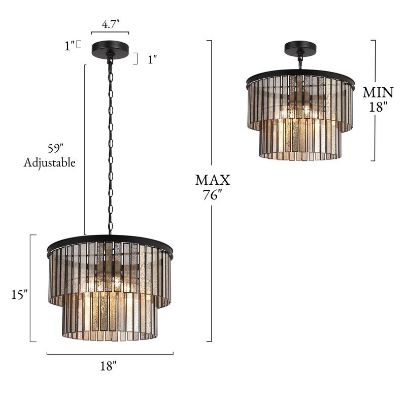 Tifany Modern 4-Light Drum Chandelier with Colored Glass for Dining Living Room - D 18" x H 15"