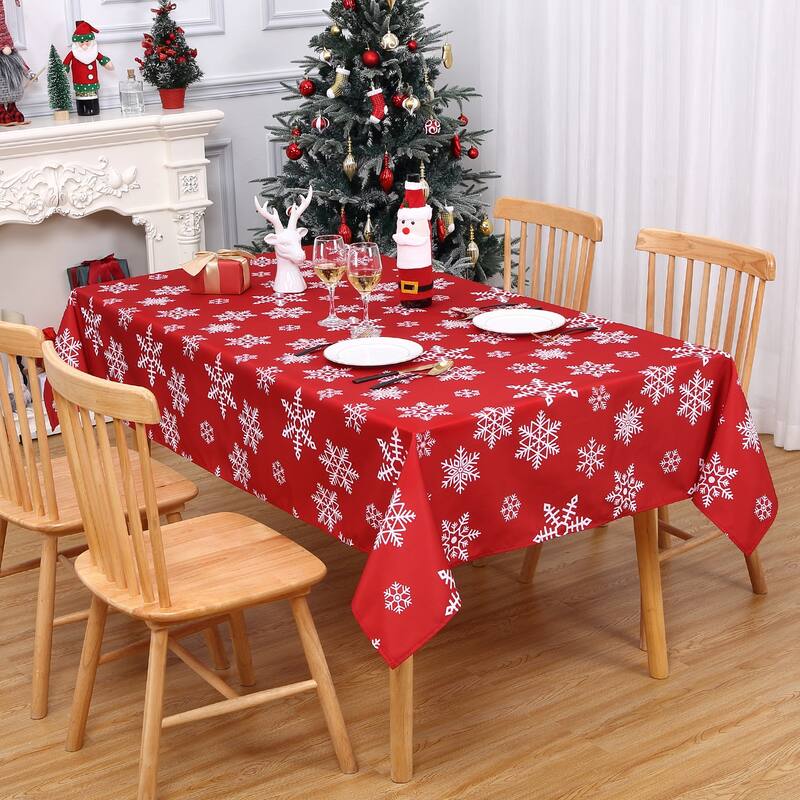 Christmas Rectangular Tablecloth Xmas Table Covers for Kitchen Dining Room Table Decor, Red