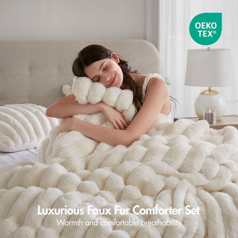 Madison Park Jasmine Ultrasoft Faux Fur Ribbed Comforter Set