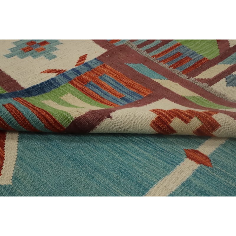 Hand Woven Oriental 100% Wool Carpet Southwestern Tribal Navy Blue & Blues Kilim Area Rug - 13' 0'' X 9' 7''
