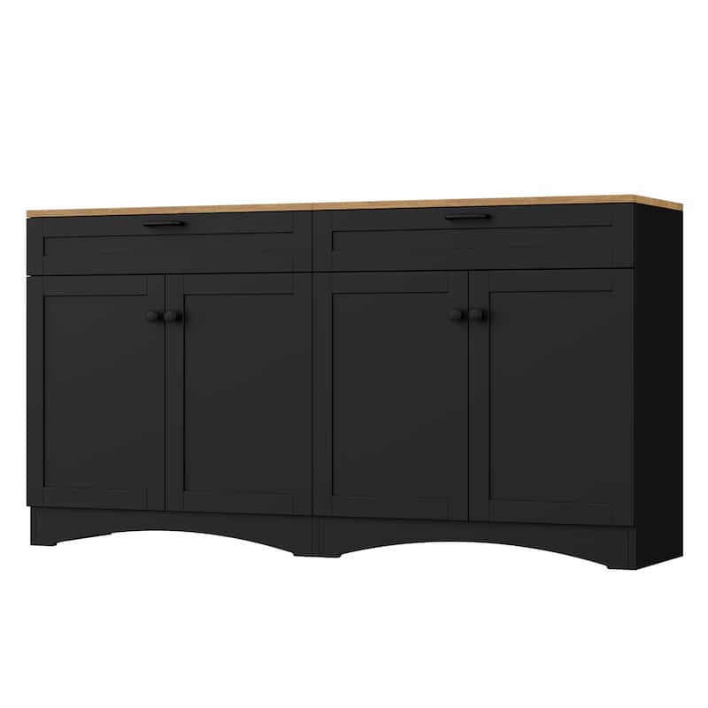 Roomfitters Mid-Century Farmhouse TV Stand with Rustic Handles, Wood Grain Sideboard and Buffet Cabinet