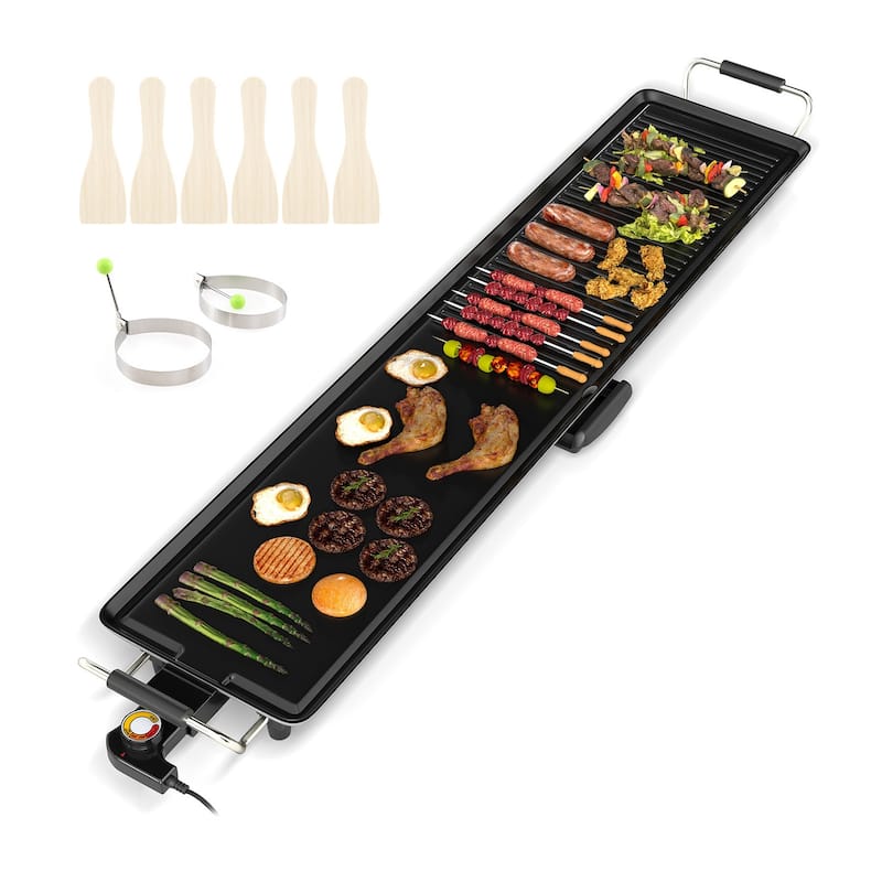 6" Black Aluminum Nonstick Electric Griddle with 2 Anti-Scald Handles and 4 Non-Slip Foot Pads - 46" x 9.5" x 4" (L x W x H)