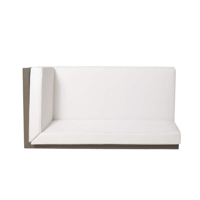 Roomfitters Outdoor Sectional Sofa Right Corner Bench with X-Back Acacia Wood Frame and Cushions